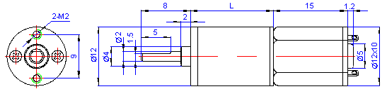 Desenho dimensional do motor de engrenagem CC de 12 mm