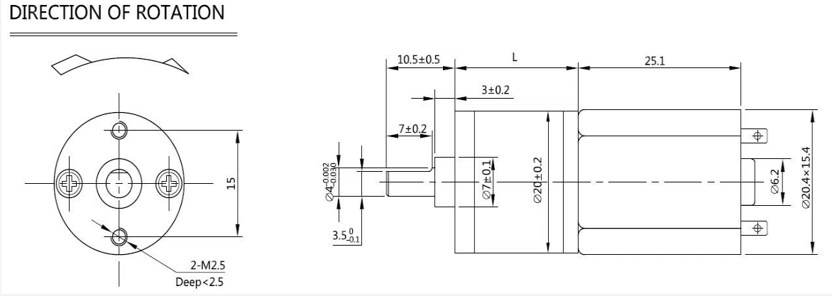 Desenho dimensional do motor de engrenagem Micro DC