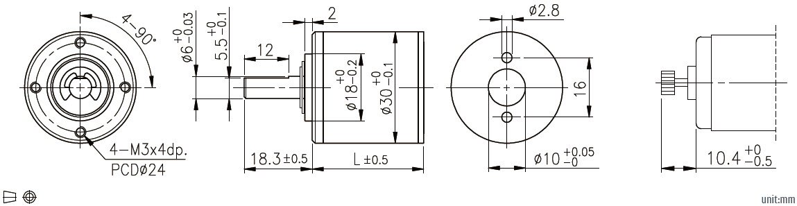 Desenho t&eacute;cnico da caixa de engrenagens planet&aacute;rias de 30 mm