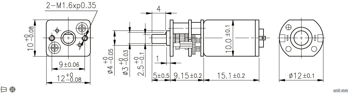 Dimens&atilde;o do motor de engrenagem DC Spur desenho 