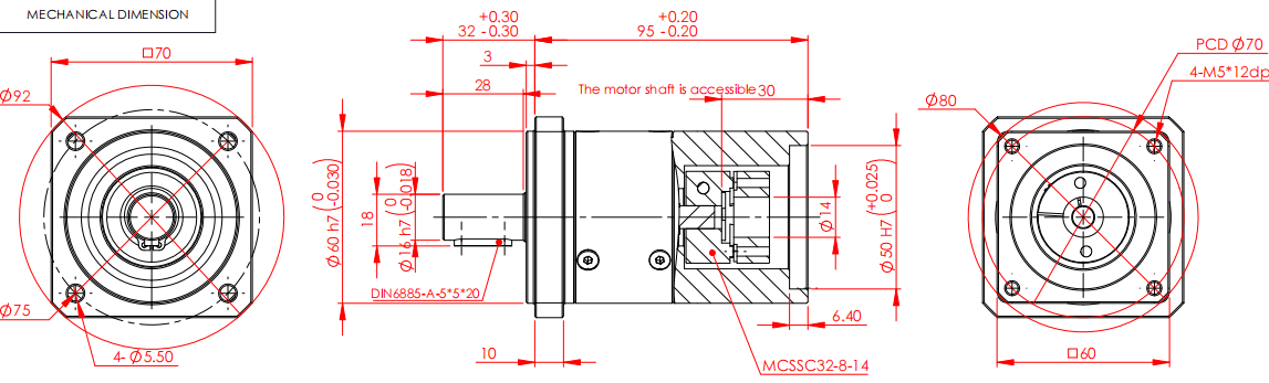 desenho dimensional da caixa de engrenagens planet&aacute;rias de alta precis&atilde;o