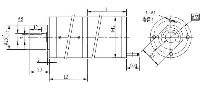 Desenho t&eacute;cnico do motor de engrenagem CC redondo sem escova de 42 mm