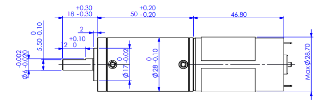 Desenho dimensional do motor de engrenagem planet&aacute;ria
