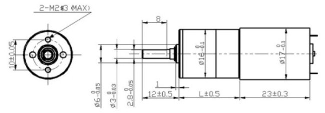 Desenho dimensional do motor de engrenagem planet&aacute;ria de 16 mm