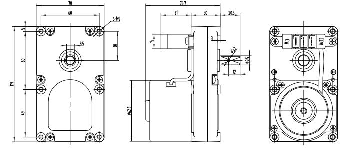 Desenho de motor s&iacute;ncrono de indu&ccedil;&atilde;o CA de 64 mm